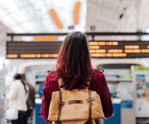 Woman ready at the station, traveling to an autumn activity in The Netherlands
