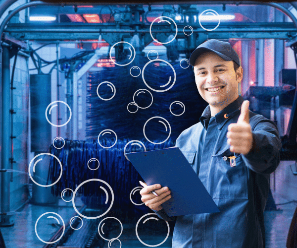 A European flex worker maintaining his car in a Dutch car wash